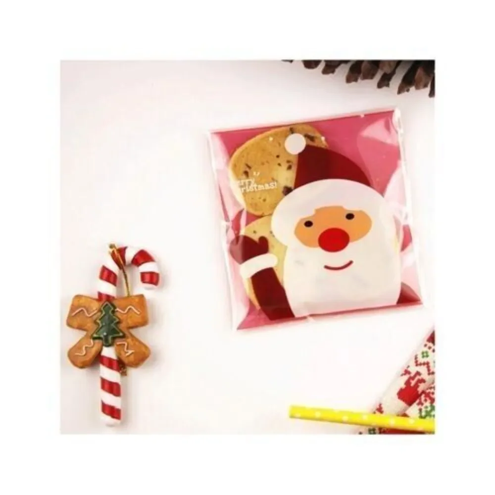 100 PCS Red‎ Christmas Self-Sealing Santa Gift Bag Cookie Candy Biscuit Packing
